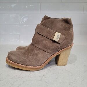 UGG Australia Brienne Tan Suede Heeled Shearling Lined Ankle Boots SZ 8‎ READ